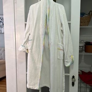 Hill House White Terry Robe with Pastel Trim